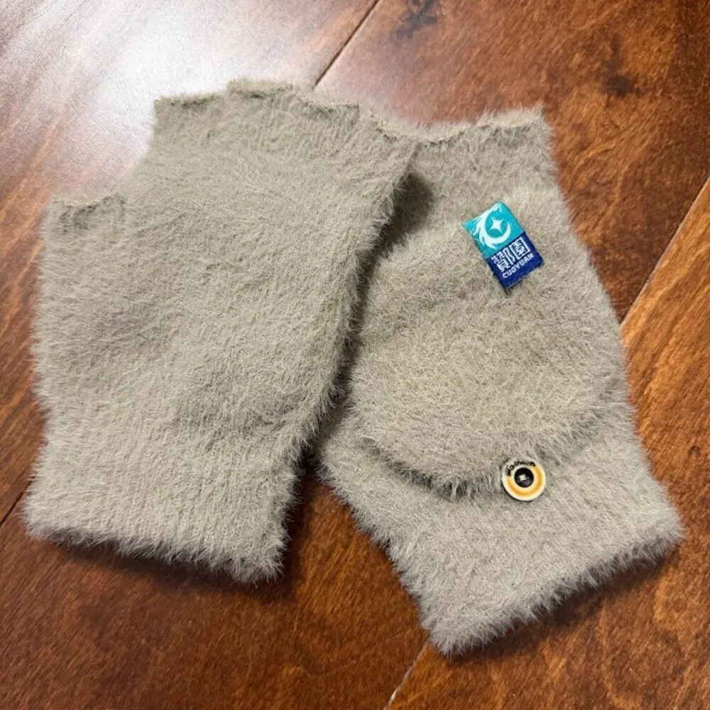 Soft Fuzzy Fingerless Gloves with Button Detail One Size